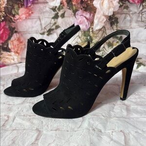 Via Spiga Black Peep-Toe Slingback Heels